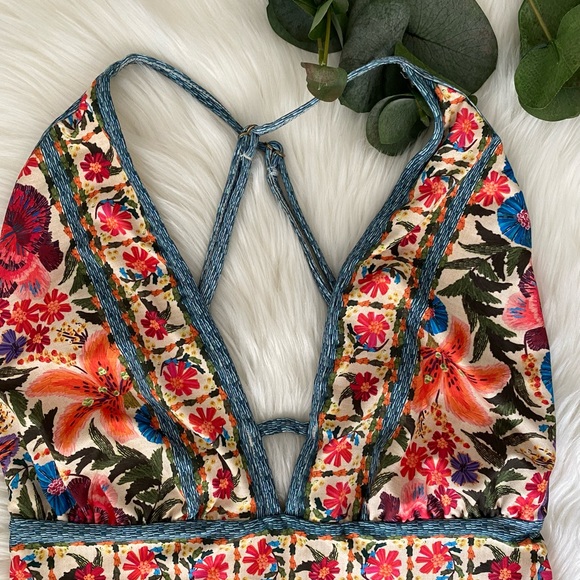 Farm Rio Anthropologie Floral Plunge One-Piece Swimsuit - Picture 8 of 10